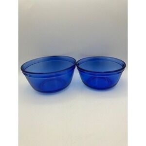 Two Anchor Hocking Cobalt Blue Glass Mixing Bowls Ovenware 1qt & 1.5qt